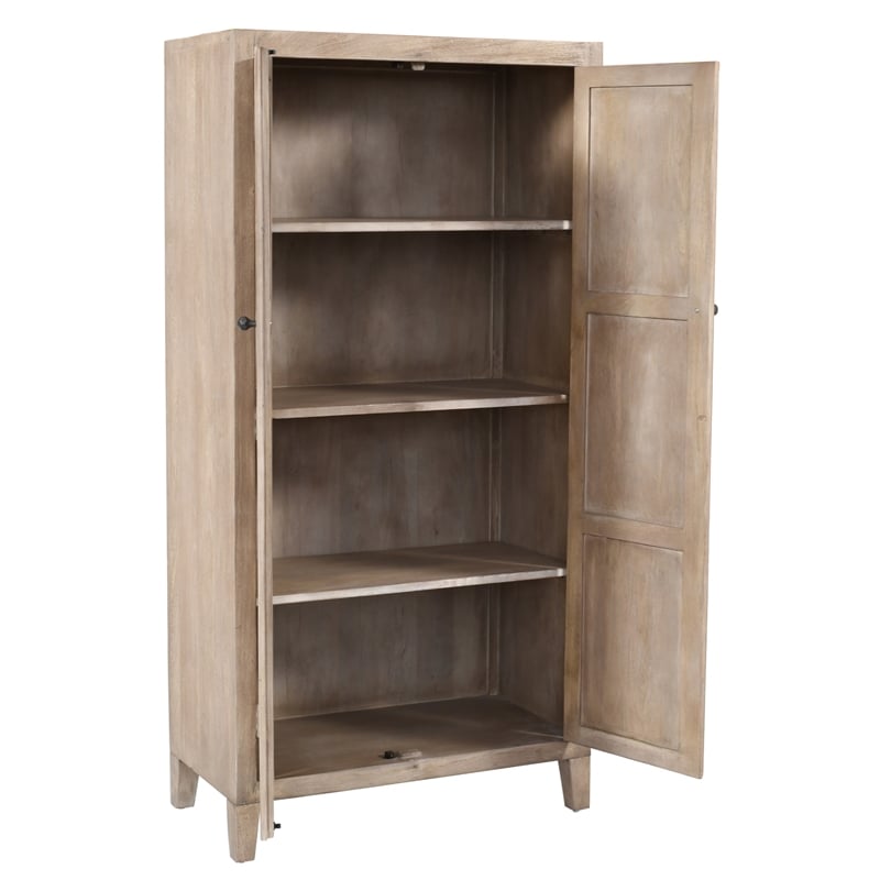 Pemberly Row Reclaimed Solid Wood Tall Cabinet in Light Ash Ivory Finish