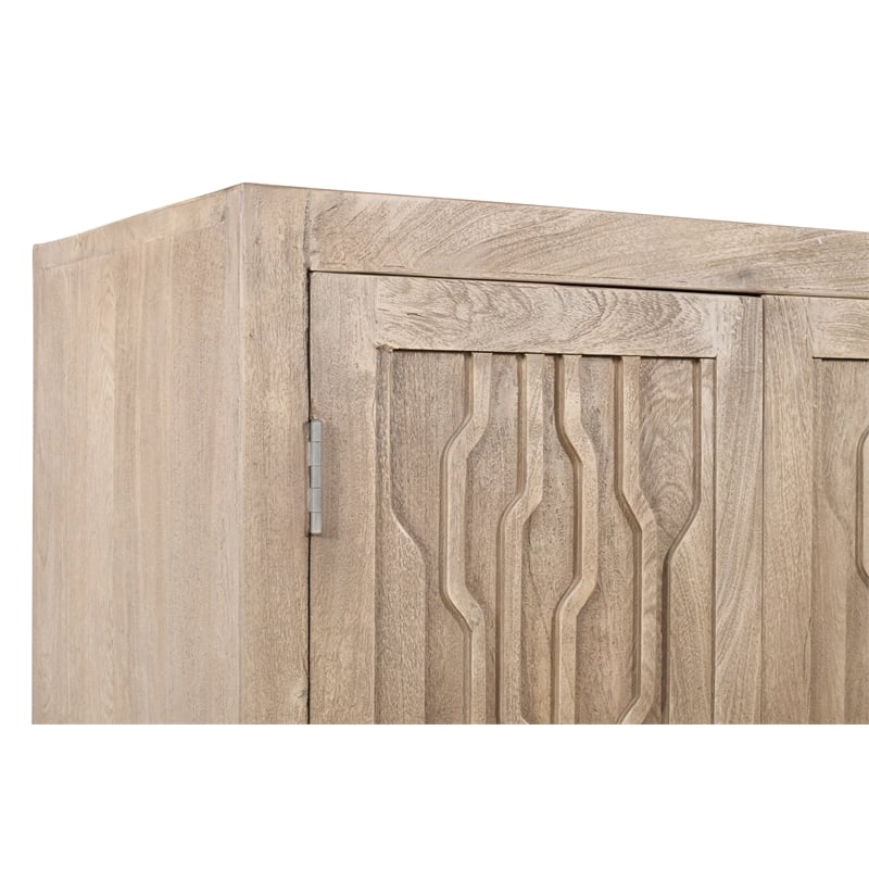 Pemberly Row Reclaimed Solid Wood Tall Cabinet in Light Ash Ivory Finish