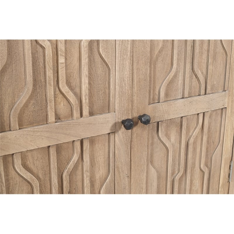 Pemberly Row Reclaimed Solid Wood Tall Cabinet in Light Ash Ivory Finish