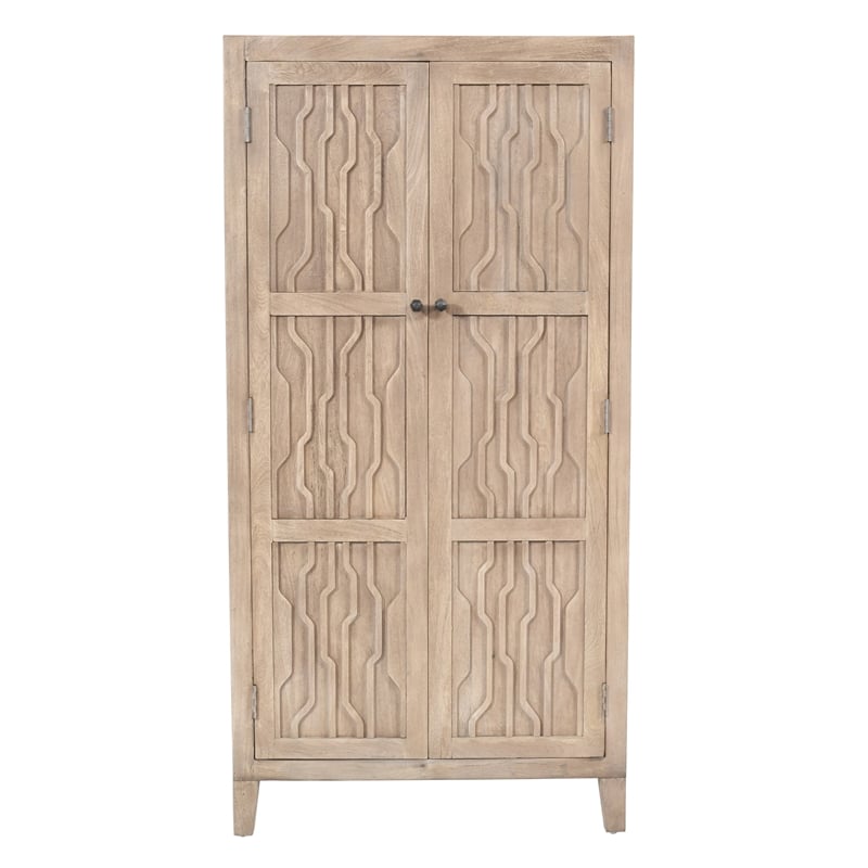 Pemberly Row Reclaimed Solid Wood Tall Cabinet in Light Ash Ivory Finish
