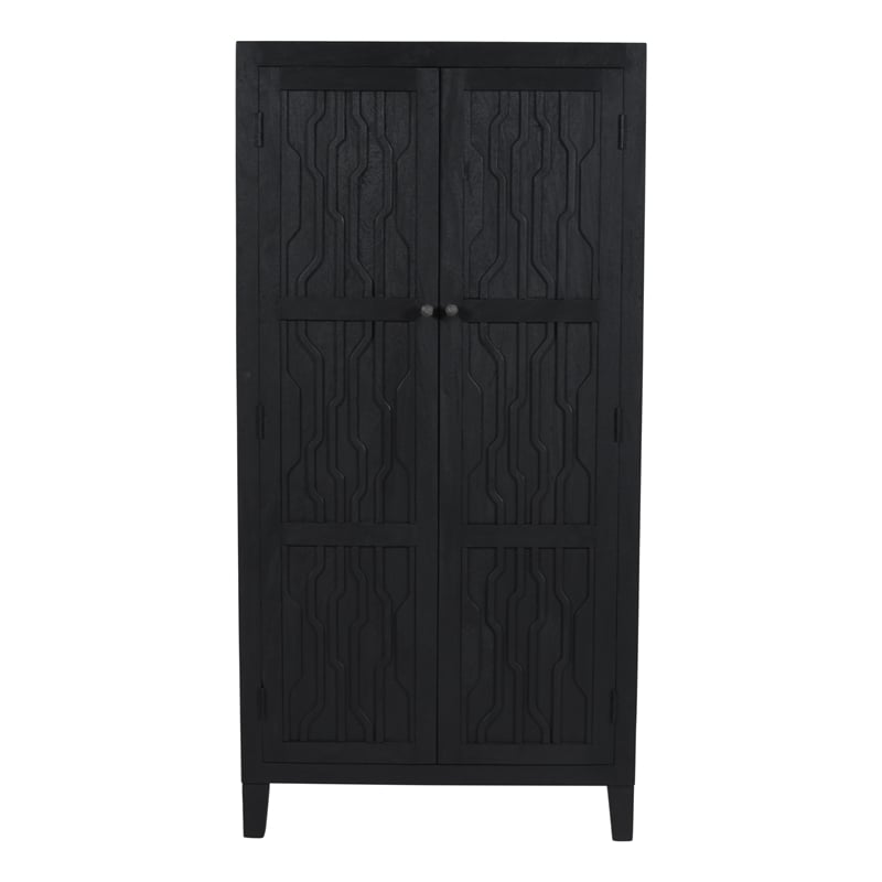 Pemberly Row Reclaimed Solid Wood Tall Cabinet in Graphite Black Finish