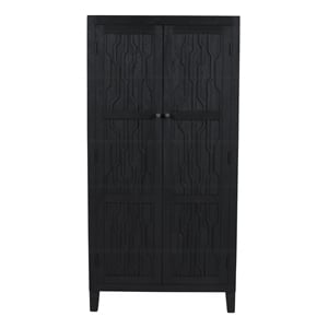 Pemberly Row Reclaimed Solid Wood Tall Cabinet in Graphite Black Finish