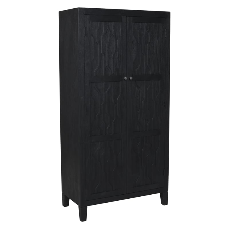 Pemberly Row Reclaimed Solid Wood Tall Cabinet in Graphite Black Finish