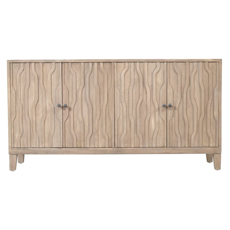 Pemberly Row 4-Door Reclaimed Solid Wood Sideboard in Light Ash Ivory