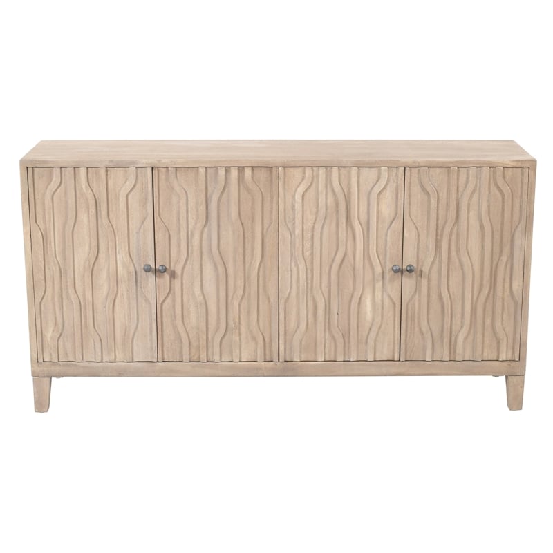 Pemberly Row 4-Door Reclaimed Solid Wood Sideboard in Light Ash Ivory