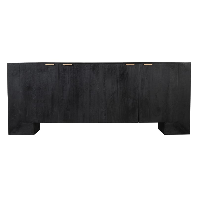 Pemberly Row 4-Door Solid Mango Wood Sideboard in Charcoal Gray Finish