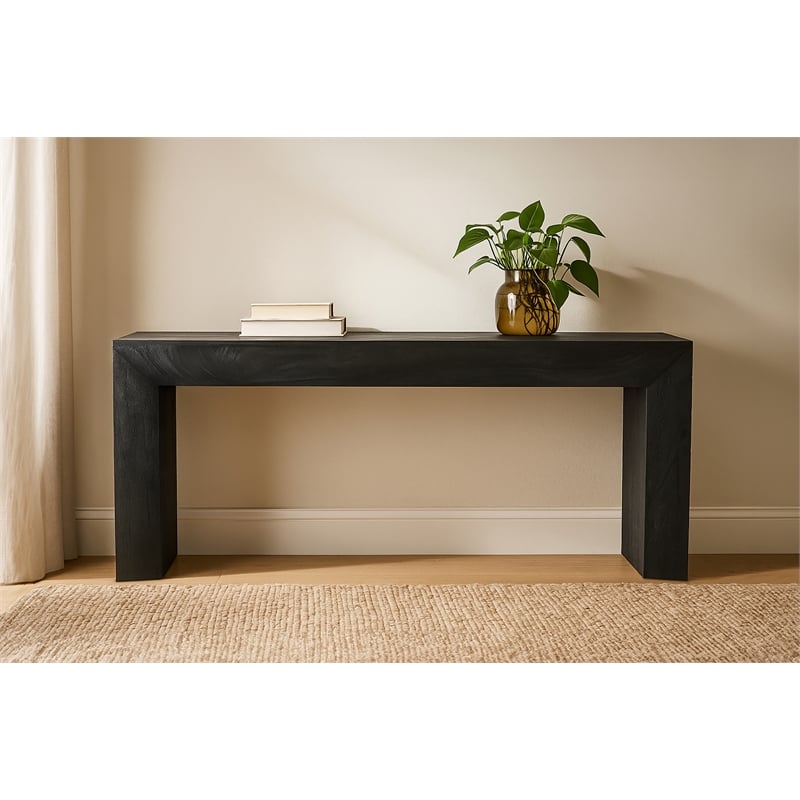 Pemberly Row Solid Mango Wood Console Table in Charcoal Gray Finish