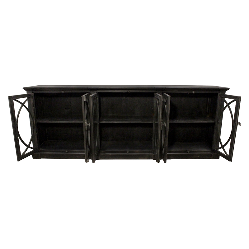 Pemberly Row 6-Door Solid Pine Wood Sideboard in Antique Black Finish