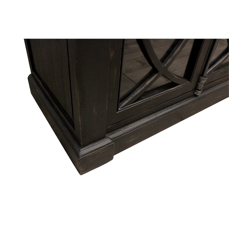 Pemberly Row 6-Door Solid Pine Wood Sideboard in Antique Black Finish