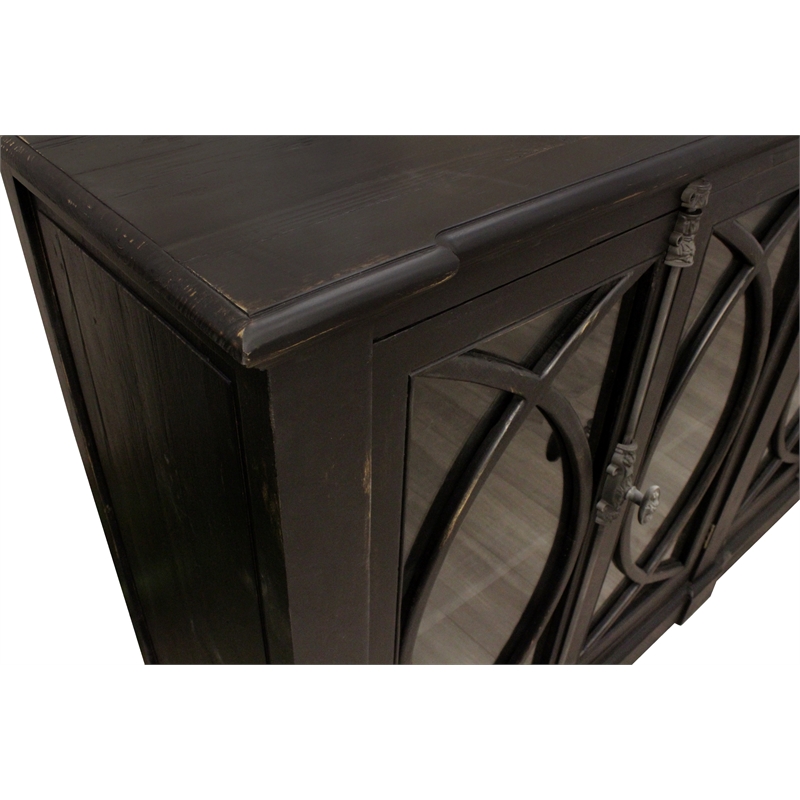 Pemberly Row 6-Door Solid Pine Wood Sideboard in Antique Black Finish