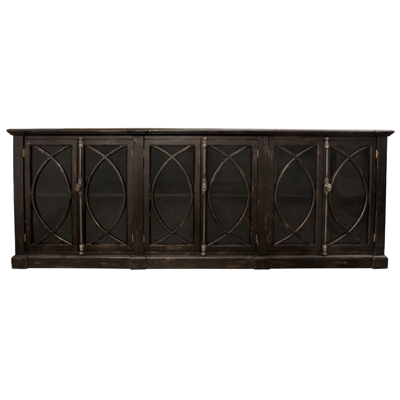 Pemberly Row 6-Door Solid Pine Wood Sideboard in Antique Black Finish