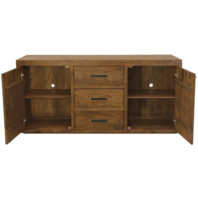 Pemberly Row 3-Drawer 2-Door Solid Mango Wood Sideboard in Chestnut Finish