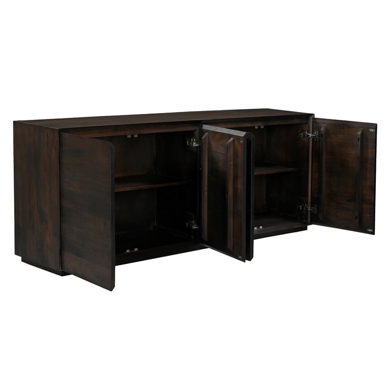 Pemberly Row 4-Door Solid Mango Wood Sideboard in Barista Brown Finish
