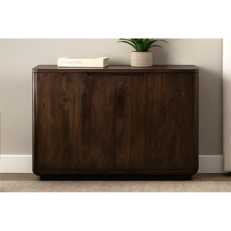 Pemberly Row 2-Door Solid Acacia Wood Sideboard in Barista Brown Finish