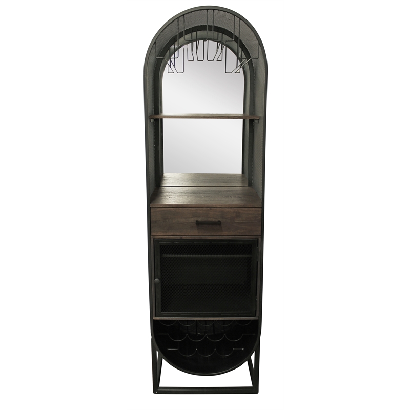 Pemberly Row Solid Wood Tall Wine Cabinet Home Bar in Black Finish