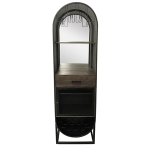 Pemberly Row Solid Wood Tall Wine Cabinet Home Bar in Black Finish