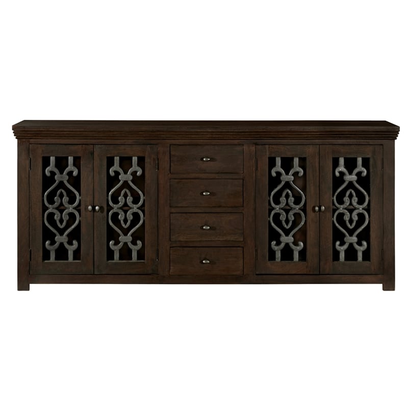 Pemberly Row 4-Door 4-Drawer Solid Mango Wood Sideboard in Barista Brown