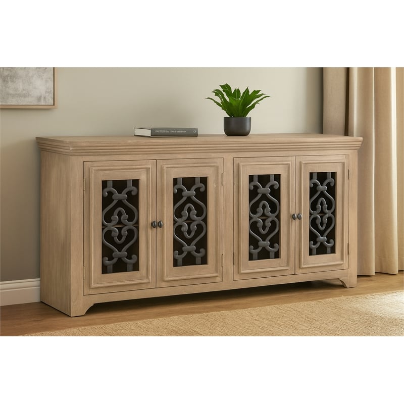 Pemberly Row 4-Door Solid Mango Wood Sideboard in Natural Finish