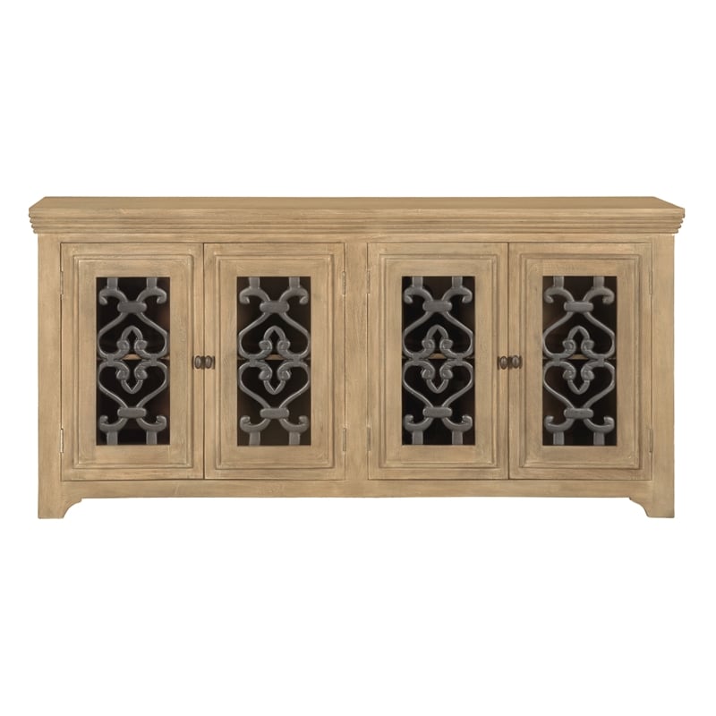 Pemberly Row 4-Door Solid Mango Wood Sideboard in Natural Finish
