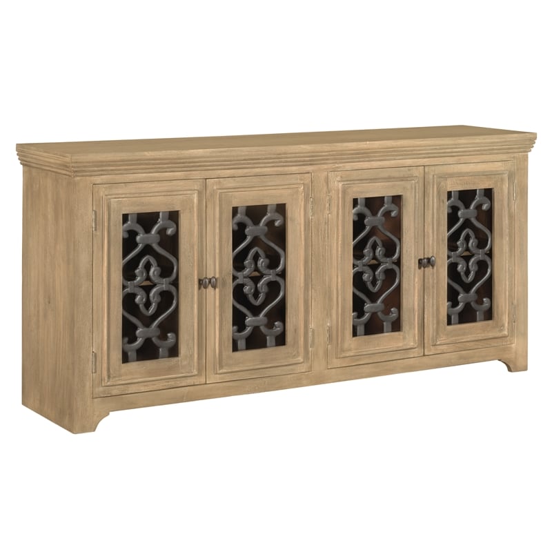 Pemberly Row 4-Door Solid Mango Wood Sideboard in Natural Finish