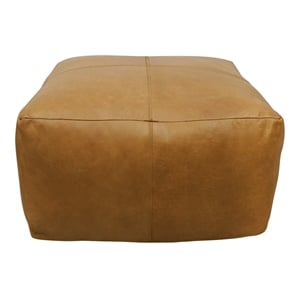 Pemberly Row Genuine Leather Pouf in Caramel Tan with Mid-Century Design