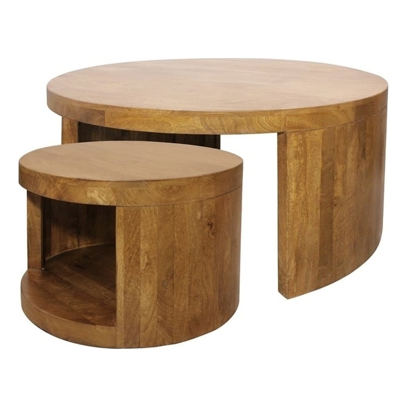 Pemberly Row 2-Piece Nesting Cocktail Table Set in Royal Walnut Solid Wood
