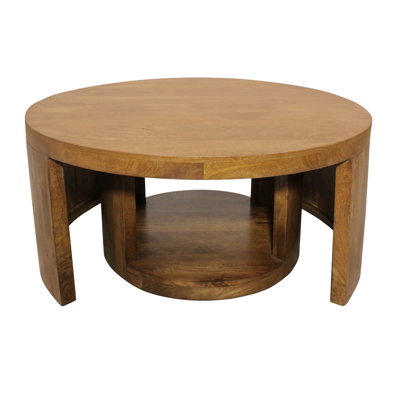 Pemberly Row 2-Piece Nesting Cocktail Table Set in Royal Walnut Solid Wood