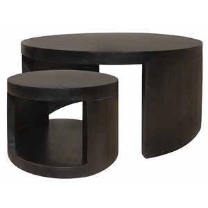 Pemberly Row 2-Piece Nesting Cocktail Table Set in Natural Black Solid Wood