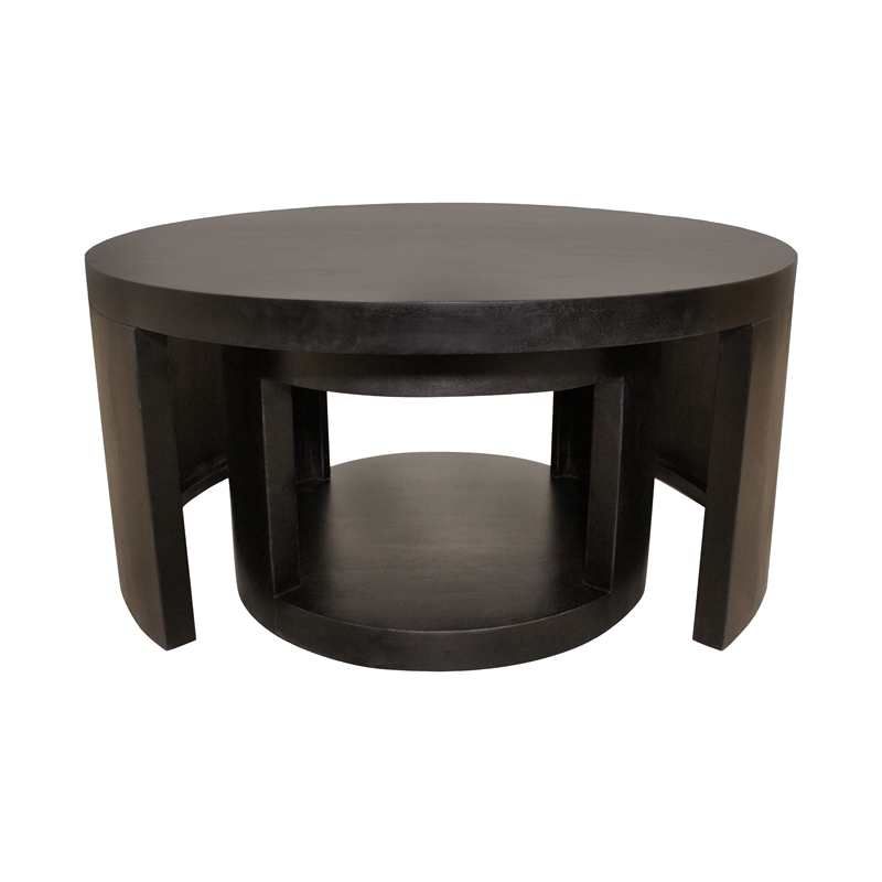 Pemberly Row 2-Piece Nesting Cocktail Table Set in Natural Black Solid Wood