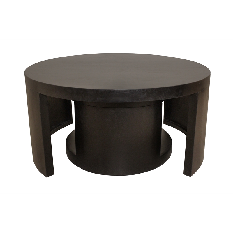 Pemberly Row 2-Piece Nesting Cocktail Table Set in Natural Black Solid Wood