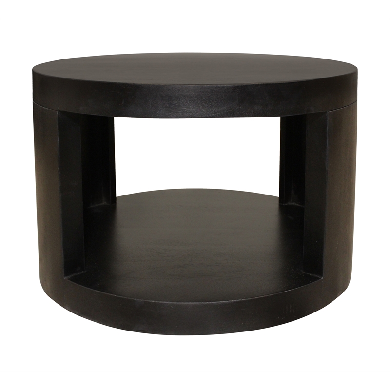 Pemberly Row 2-Piece Nesting Cocktail Table Set in Natural Black Solid Wood