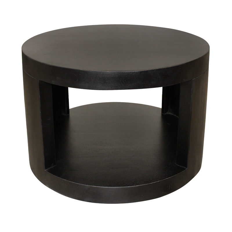 Pemberly Row 2-Piece Nesting Cocktail Table Set in Natural Black Solid Wood