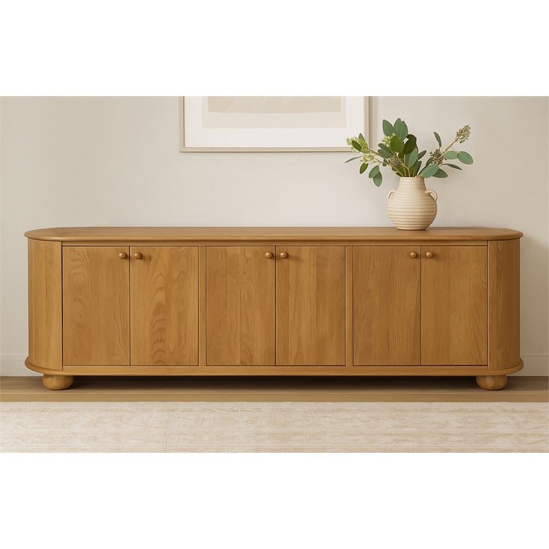 Pemberly Row 6-Door Solid Oak Wood Sideboard in Natural Finish