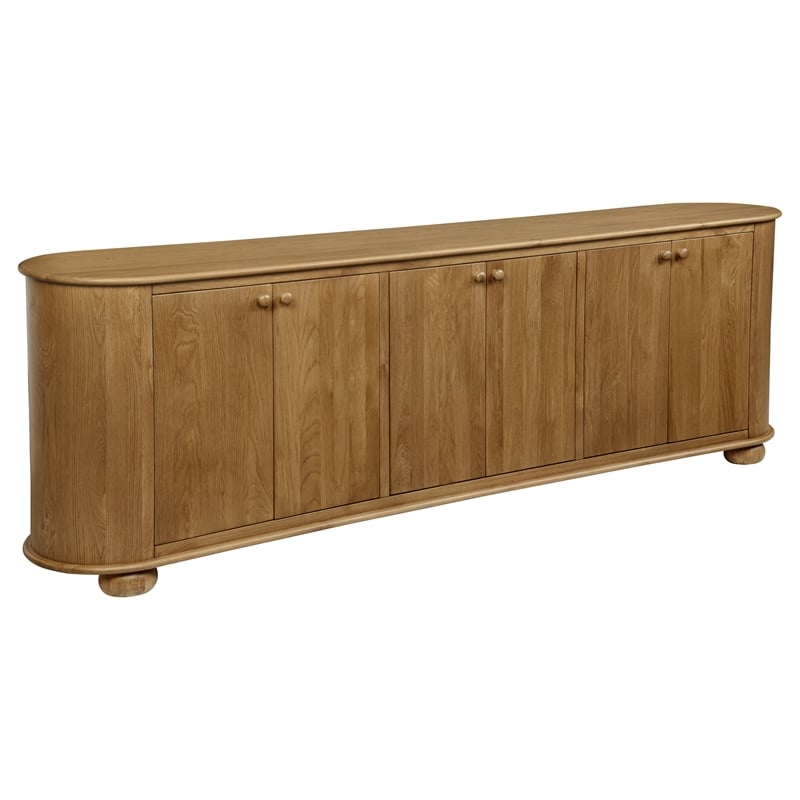 Pemberly Row 6-Door Solid Oak Wood Sideboard in Natural Finish