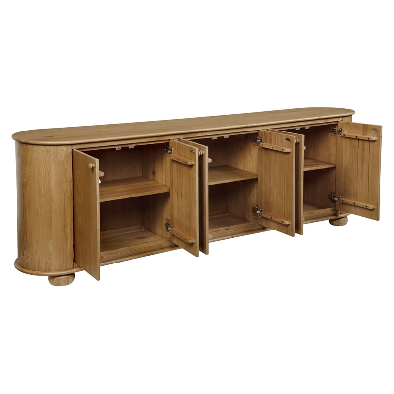 Pemberly Row 6-Door Solid Oak Wood Sideboard in Natural Finish