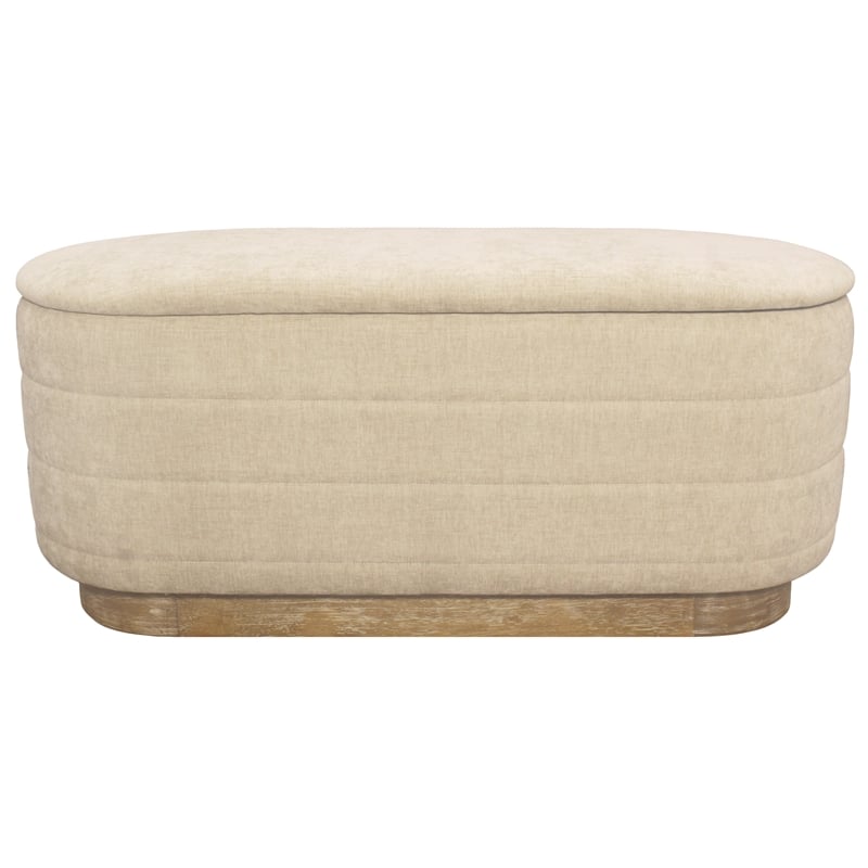 Pemberly Row Upholstered Storage Bench in Beige Multi-Weave on Solid Wood Base