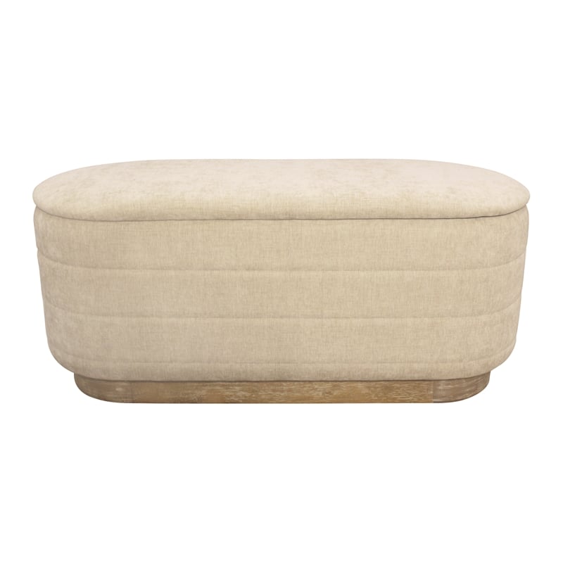 Pemberly Row Upholstered Storage Bench in Beige Multi-Weave on Solid Wood Base