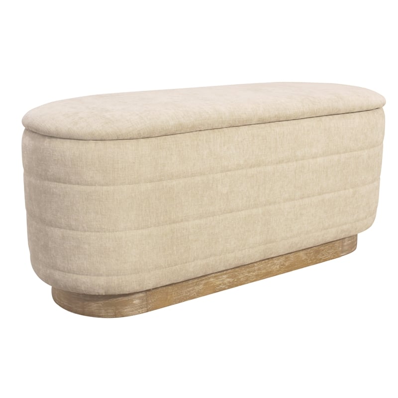Pemberly Row Upholstered Storage Bench in Beige Multi-Weave on Solid Wood Base