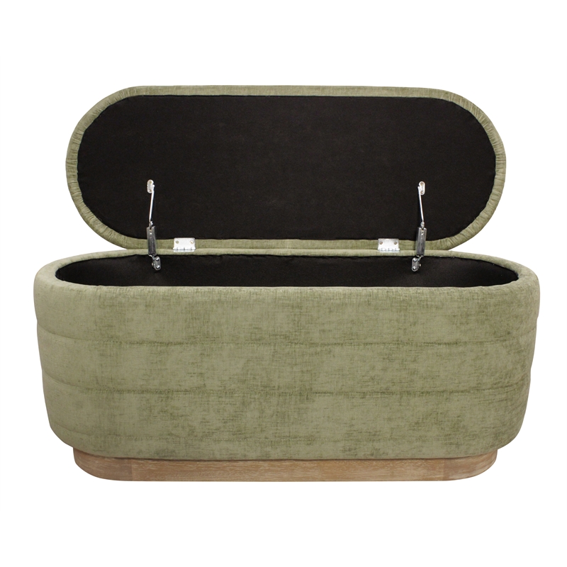 Pemberly Row Upholstered Storage Bench in Leaf Green Multi-Weave Solid Wood