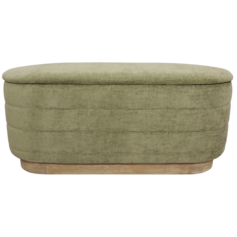 Pemberly Row Upholstered Storage Bench in Leaf Green Multi-Weave Solid Wood