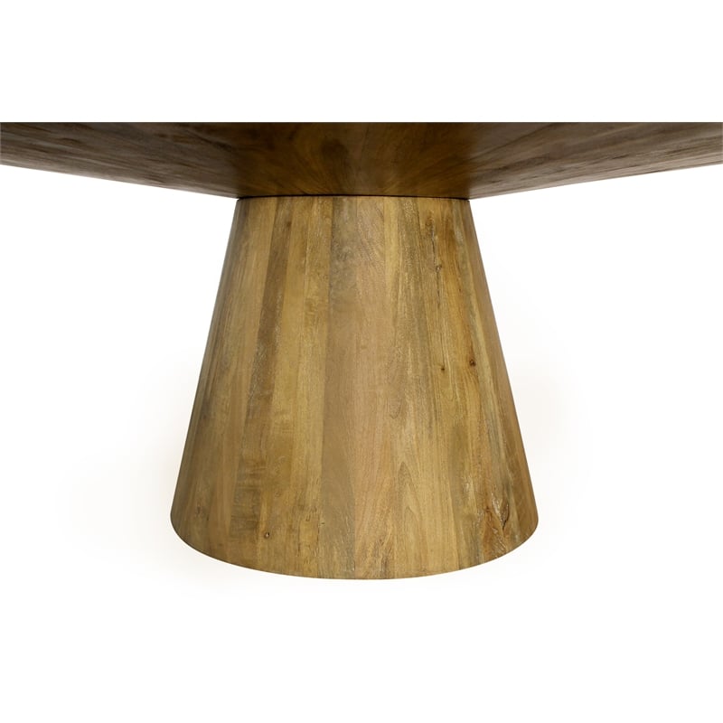 Pemberly Row Round Solid Mango Wood Dining Table in Distressed Natural Finish