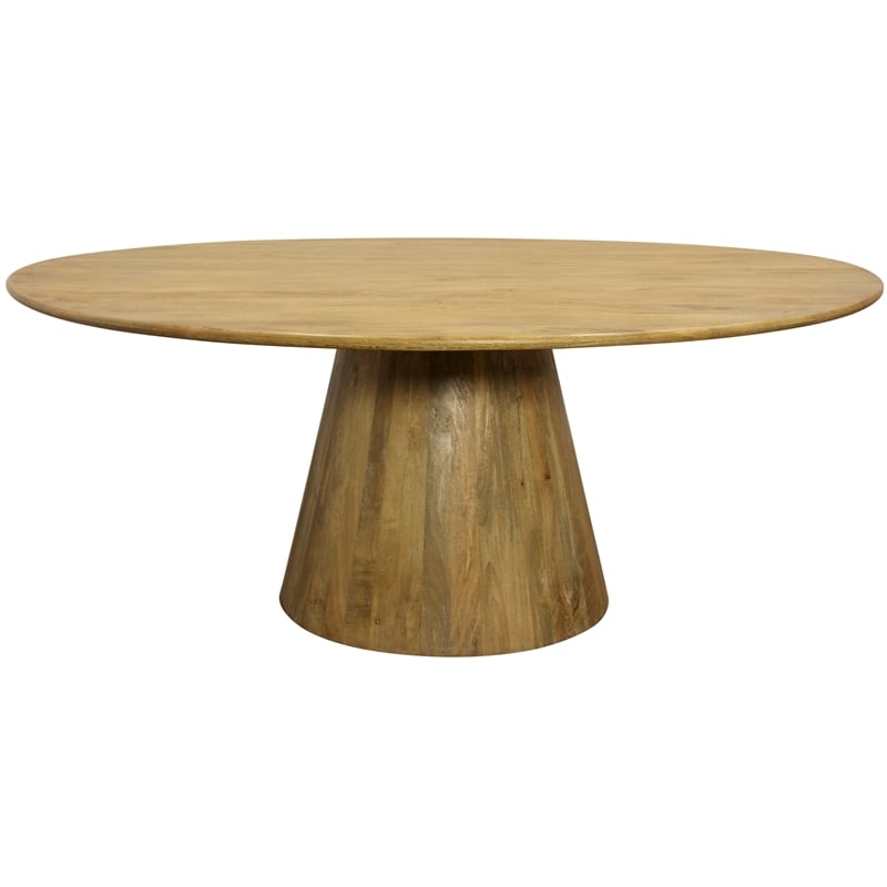 Pemberly Row Round Solid Mango Wood Dining Table in Distressed Natural Finish