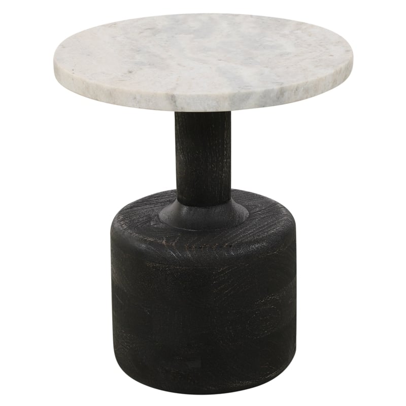 Pemberly Row Side Table with White Marble Top in Distressed Black Finish