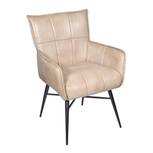 Pemberly Row Genuine Leather Arm Chair in Stone with Iron Base