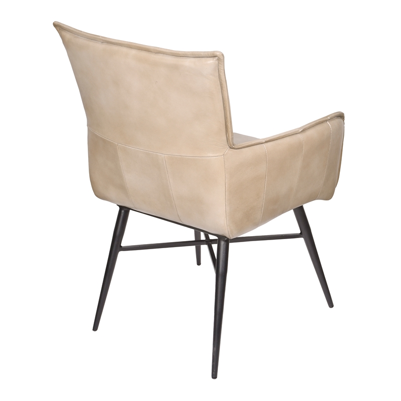 Pemberly Row Genuine Leather Arm Chair in Stone with Iron Base
