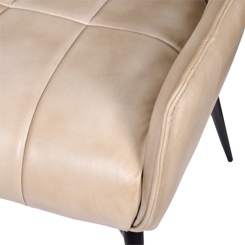 Pemberly Row Genuine Leather Arm Chair in Stone with Iron Base