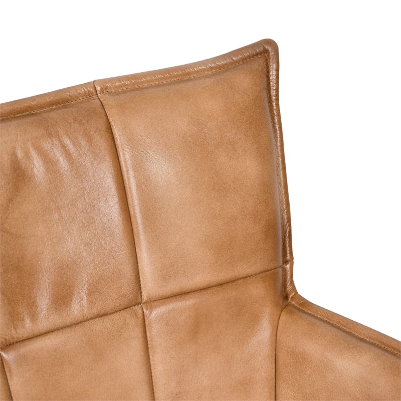 Pemberly Row Genuine Leather Swivel Counter Stool in Caramel Finish