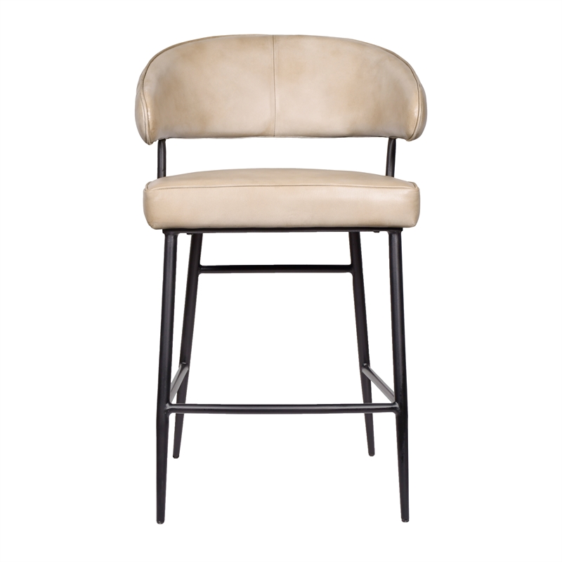 Pemberly Row Genuine Leather Counter Stool in Stone Finish with Iron Base