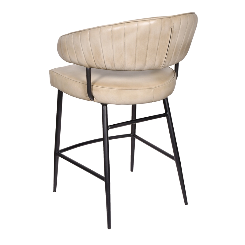Pemberly Row Genuine Leather Counter Stool in Stone Finish with Iron Base