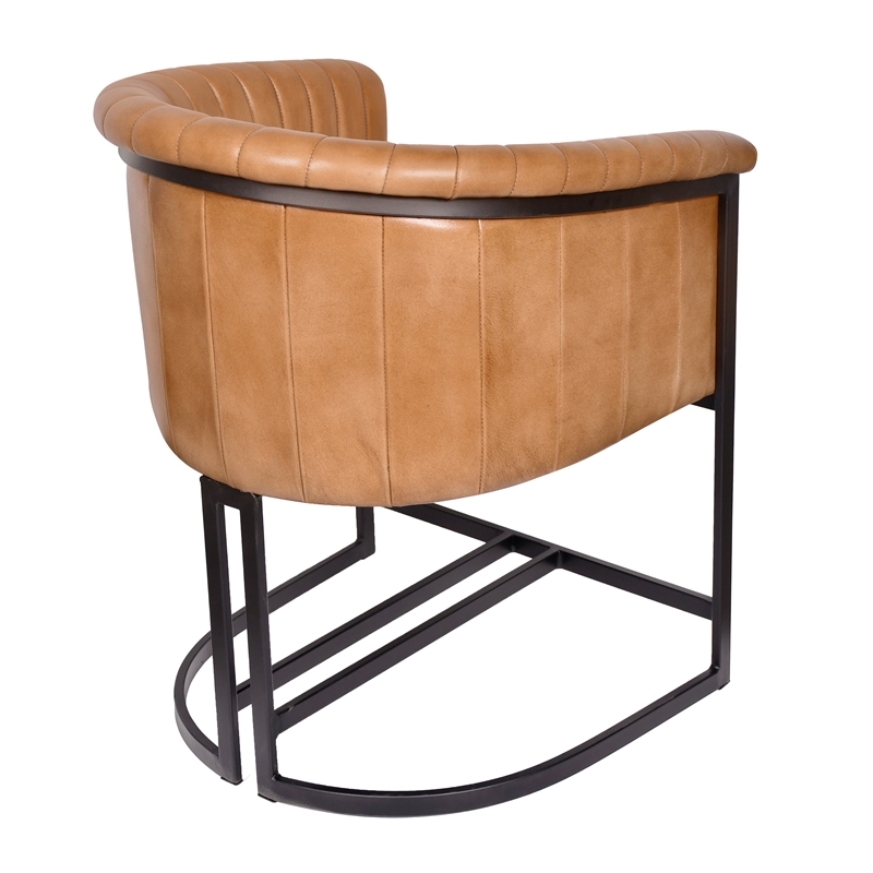 Pemberly Row Genuine Leather Dining Chair in Caramel with Iron Base